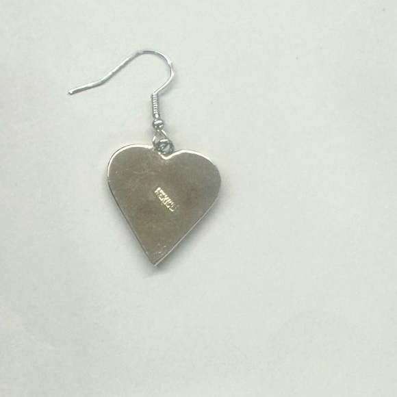 Vintage Taxco Mexican Alpaca Abalone Heart Earrings - Picture 5 of 5